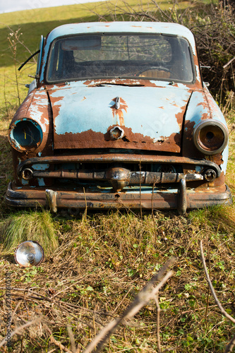 Old Rusty Car Wreck Front And Lamp Outdoor Buy This Stock Photo