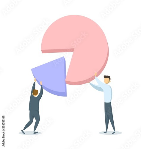 Fotografía Two businessmen putting together portions of a pie chart