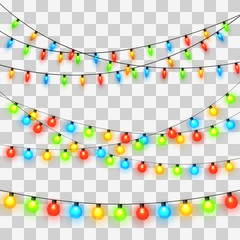 Sticker - Christmas lights. Colorful Xmas garland. 