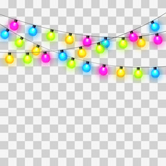 Sticker - Christmas lights. Colorful Xmas garland. 