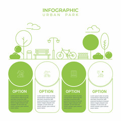 Poster - Business infographic. Infographics diagram with urban city park line art. template for presentation. concept exercise and relax.
