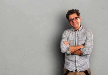 Wall Mural - Young man in light shirt and glasses