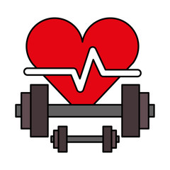 Wall Mural - heartbeat and dumbbells weight healthy life