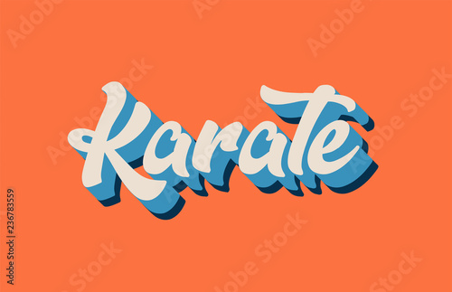 Dekoracja na wymiar  pomaranczowy-niebieski-bialy-karate-recznie-napisany-tekst-slowny-do-projektowania-logo-typografii
