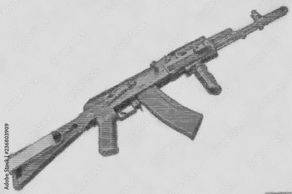 Pencil sketch Kalashnikov rifle Stock Illustration | Adobe Stock