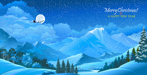 snowy landscape of a forest during christmas time.