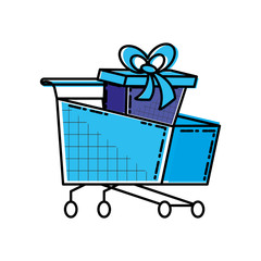 Sticker - shopping cart with gift box