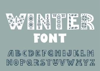 Aufkleber - Vector bold alphabet decorated with nordic folk ornaments.  Display font.