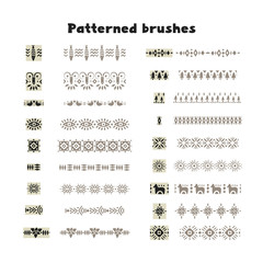 Poster - Collection of patterned brushes, decorated with scandinavian folk ornaments, seamless on both sides