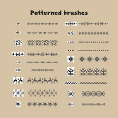 Poster - Collection of patterned brushes, decorated with scandinavian folk ornaments, seamless on both sides