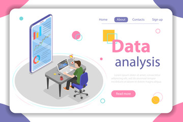 Wall Mural - Flat isometric vector concept of business statistics and analytics, audit report, company performance analysis.