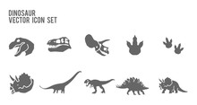 Dinosaur Skeleton Fossil Vector Icon Set