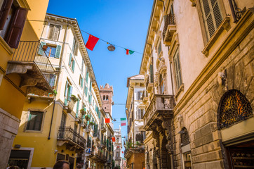 Beautiful old streets of  Verona, Veneto region, Italy.