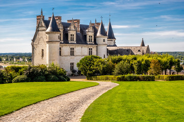 Chateau Amboise with renaissance garden on the foreground. Loire valley, France.