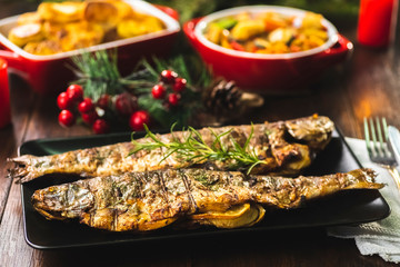 Grilled trout stuffed with vegetables