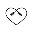 Love food modern style logo design. A spoon knife and a fork in the shape of a heart.