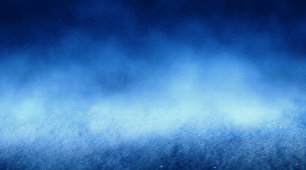 Blue abstract snow background, bokeh, smoke, glow