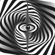 All-seeing eye surreal. Abstract twisting and bending, black and white waves.  Dynamic illusion in the style of Escher.  Psychology and philosophy, a sample for printing. 