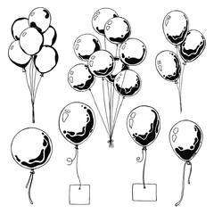 Canvas Print - Set of different balloons. Inflatable balls on a string. Inflatable balloons with a card for text.