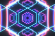 Abstract flight in a hexagonal tunnel in retro futuristic style, 3d illustration