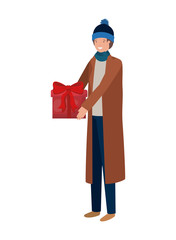 Wall Mural - man with gift box avatar character