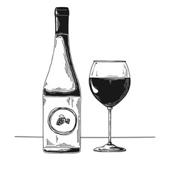 Wall Mural - Bottle with wine and wine glass. Vector illustration.