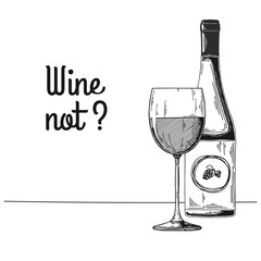 Wall Mural - Bottle with wine and wine glass. Text wine not Vector illustration