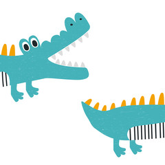 Funny kids print with crocodile. Vector hand drawn illustration.