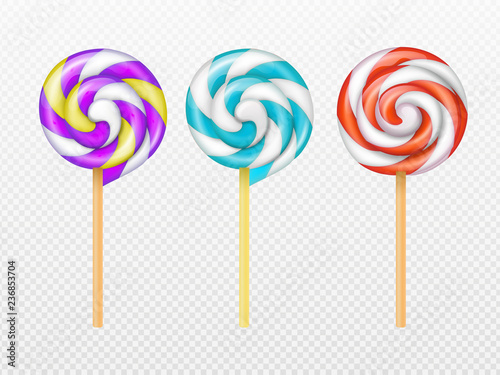 Realistic swirl lollipops vector isolated on white background Poster Mural XXL