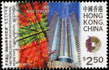 Hong Kong stock exchange on chinese postage stamp