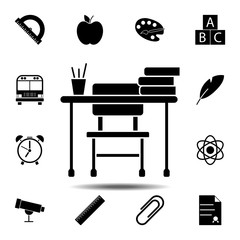 Poster - school desk icon. Simple glyph vector element of education set icons for UI and UX, website or mobile application