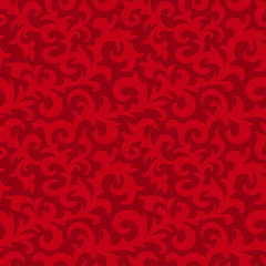 Flower seamless pattern with elements of folk style. Dark red background. Vector illustration.