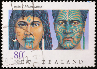 maori facial tattoos on new zealand postage stamp