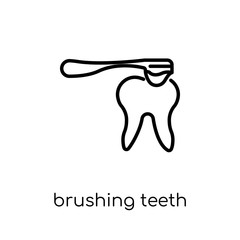 Wall Mural - Brushing teeth icon. Trendy modern flat linear vector Brushing teeth icon on white background from thin line Dentist collection