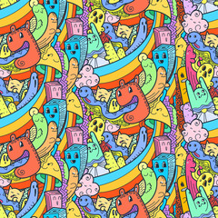  Funny doodle monsters seamless pattern for prints, designs and coloring books