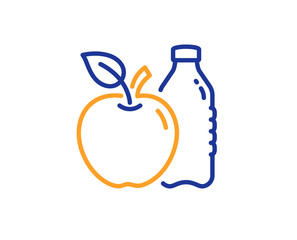 Apple line icon. Fruit, water bottle sign. Natural food symbol. Colorful outline concept. Blue and orange thin line color Apple icon. Vector