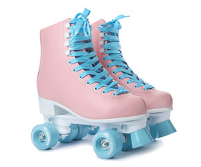 Wall Mural - pair of stylish quad roller skates on white background