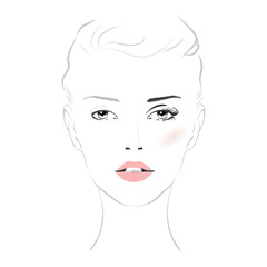 Wall Mural - Beautiful woman face with nude make-up hand drawn vector illustration. Stylish original graphics portrait with beautiful young attractive girl model. Fashion, style, beauty. Graphic, sketch drawing.