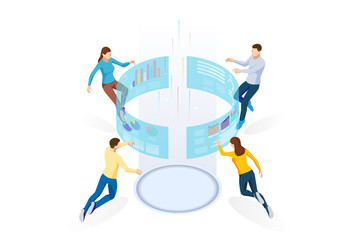 Poster - Isometric Business Data Analytics process management or intelligence dashboard on virtual screen showing sales and operations data statistics charts and key performance indicators concept.