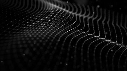 Poster - wave with connecting dots and lines on dark background. wave of dots lines and triangles.