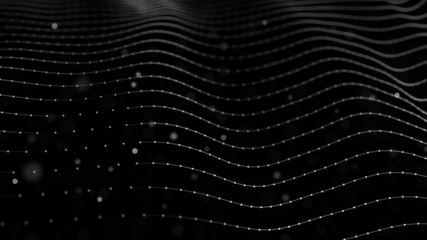 Wall Mural - Wave with connecting dots and lines on dark background. Wave of dots lines and triangles.