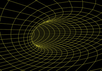 Poster - Tunnel or wormhole. Digital 3d wireframe tunnel. 3D tunnel grid. Network cyber technology. Surrealism. Background abstract vector image