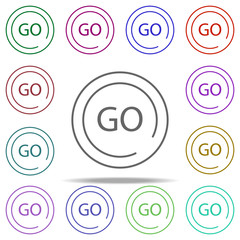Poster - go button icon. Elements of speedometer in multi color style icons. Simple icon for websites, web design, mobile app, info graphics