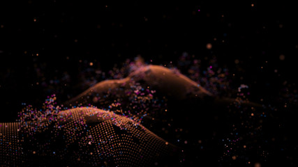 Poster - big data visualization. visual information complexity. data threads plot. 3d rendering. data technol