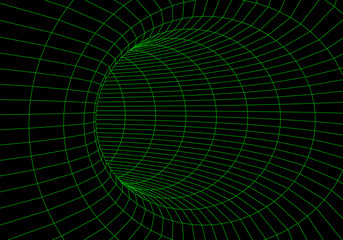 Poster - Tunnel or wormhole. Digital 3d wireframe tunnel. 3D tunnel grid. Network cyber technology. Surrealism. Background abstract vector image