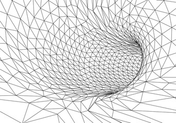 Poster - Tunnel or wormhole. Digital 3d wireframe tunnel. 3D tunnel grid. Network cyber technology. Surrealism. Background abstract vector image