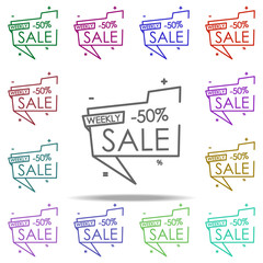 Poster - sticker tag 50 icon. Elements of discount tag in multi color style icons. Simple icon for websites, web design, mobile app, info graphics
