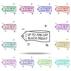 Poster - sticker tag 70 black Friday icon. Elements of discount tag in multi color style icons. Simple icon for websites, web design, mobile app, info graphics