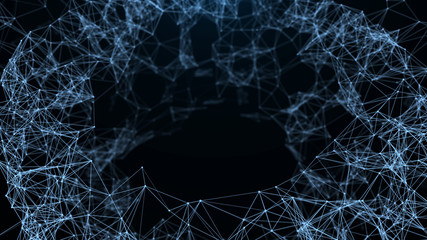 Poster - Abstract grid wormhole. 3d portal. Wireframe tunnel. Futuristic Technology Style. Abstract 3d