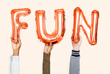 Sticker - Orange alphabet balloons forming the word fun